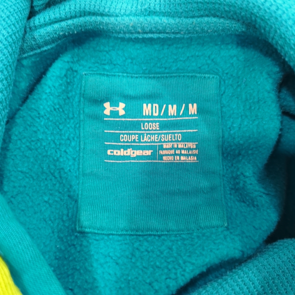 Under Armour Storm Cold Gear Teal Blue Hoodie with Green Accents Women's Medium - Picture 2 of 13